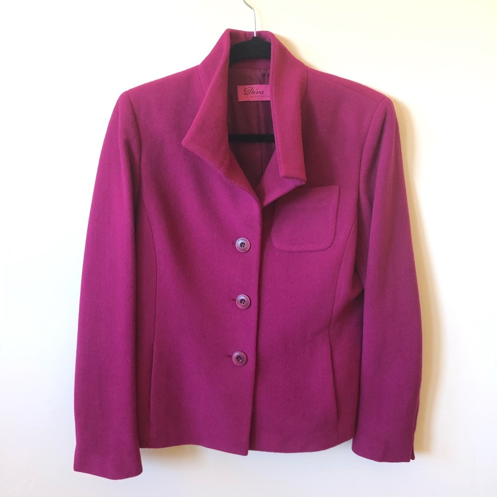 Dana Buchman • NWOT Wool Buttoned Jacket in Fuchsia • Pink Boiled Wool